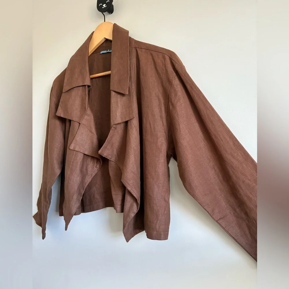 PLANET 100% Linen Draped Crop Jacket | One Size - Picture 3 of 7